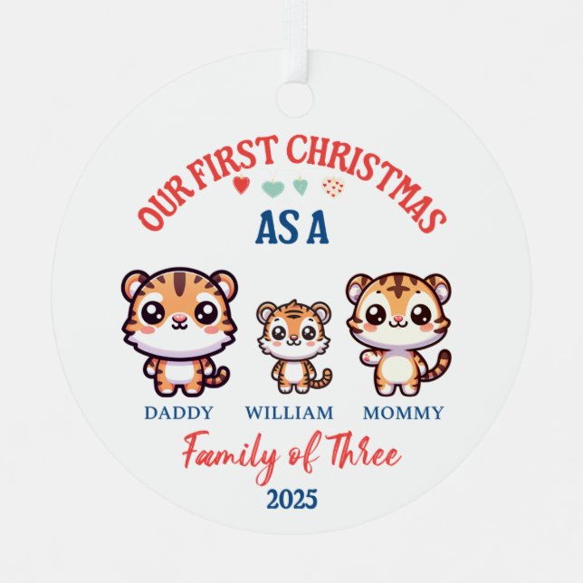 Adorno Metálico Primera Navidad como una familia de tres tigres ad (Anverso)