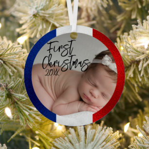 Adorno Metálico Primera Navidad de Bebé Francés