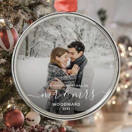 Adorno Metálico Primera Navidad de Casados Costumbre Foto Blanca E