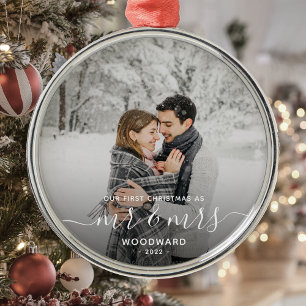 Adorno Metálico Primera Navidad de Casados Costumbre Foto Blanca E