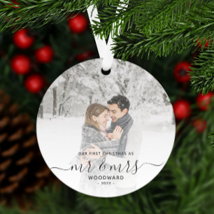 Adorno Metálico Primera Navidad de Casados Personalizada Foto Gris