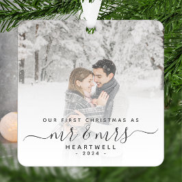 Adorno Metálico Primera Navidad de Casados Personalizada Foto Gris