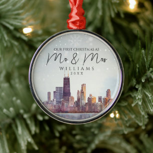 Adorno Metálico Primera Navidad de Chicago como Esposos en Boda