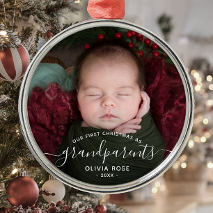 Adorno Metálico Primera Navidad de los Abuelos Foto con Letra Blan
