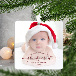 Adorno Metálico Primera Navidad de los Abuelos Foto Escritura Roja