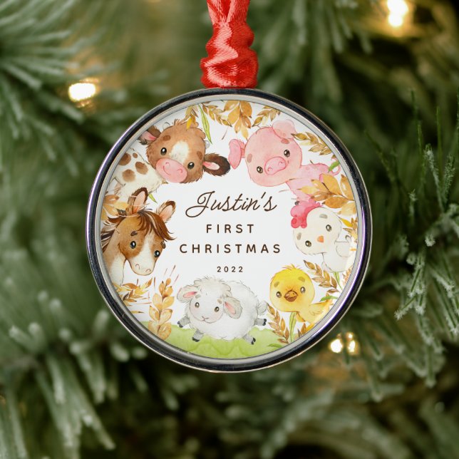 Adorno Metálico Primera Navidad de los amigos granjeros (Árbol)