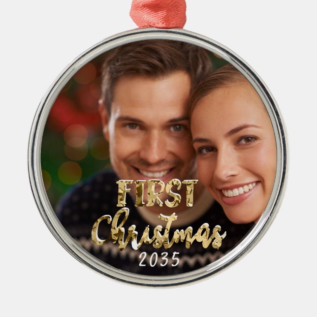 Adorno Metálico Primera Navidad de los recién casados Foto Keepsak (Frente)