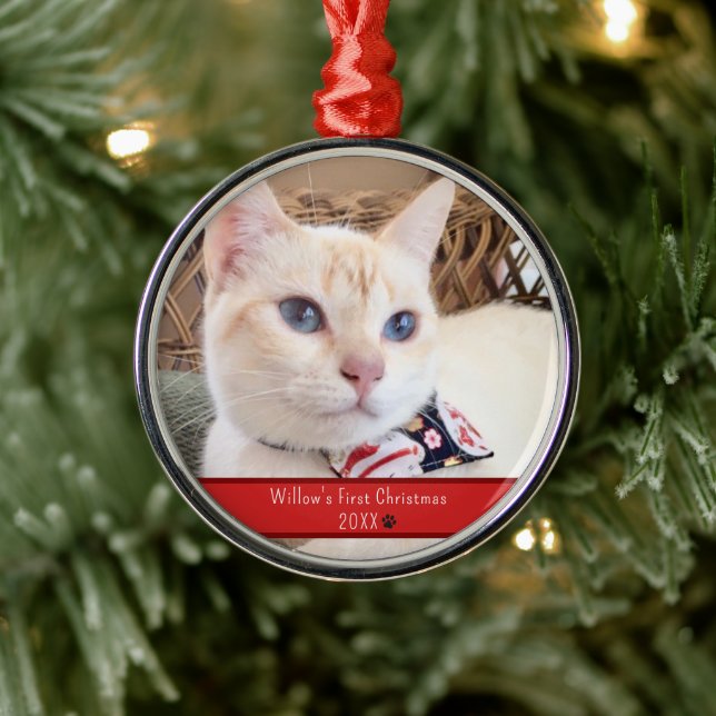 Adorno Metálico Primera Navidad de un gato fotográfico personaliza (Árbol)