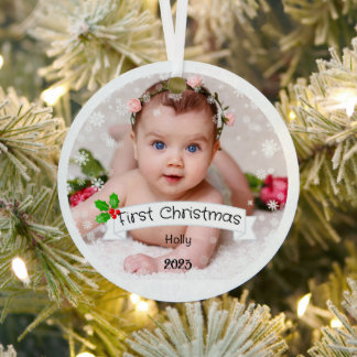 Adorno Metálico Primera Navidad del bebé completamente personaliza
