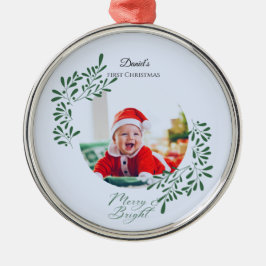 Adorno Metálico Primera Navidad del Bebé Floral Moderna Verde