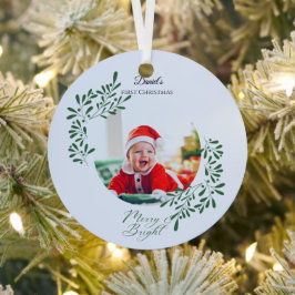 Adorno Metálico Primera Navidad del Bebé Floral Moderna Verde