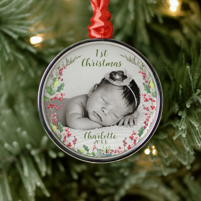 Adorno Metálico Primera Navidad del bebé, foto, Keepsake (Árbol)