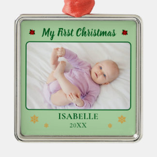 Adorno Metálico Primera Navidad del Bebé Foto Personalizada Nombre