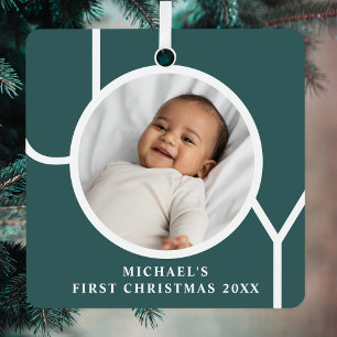 Adorno Metálico Primera Navidad del Bebé Foto Personalizada Verde