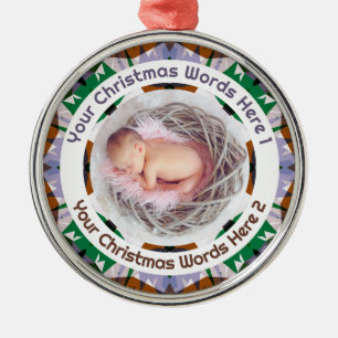 Adorno Metálico Primera Navidad del Bebé Marrón Verde Purpura Foto