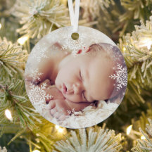 Primera Navidad del Bebé Orn Blanco Plata Copos de
