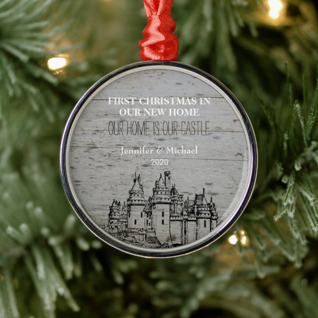Adorno Metálico Primera Navidad en nuestro nuevo Castillo Hogar (Árbol)