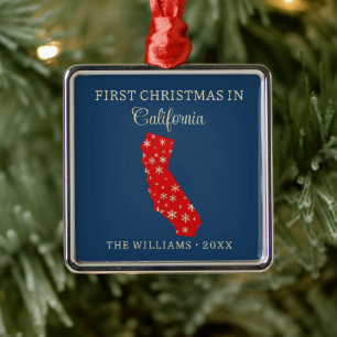 Adorno Metálico Primera Navidad Familiar en California Estado Azul