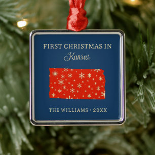 Adorno Metálico Primera Navidad Familiar en Kansas Estado de EE. U