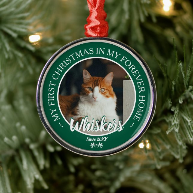 Adorno Metálico Primera Navidad Hogar Eterno Foto y Nombre de Gato (Árbol)
