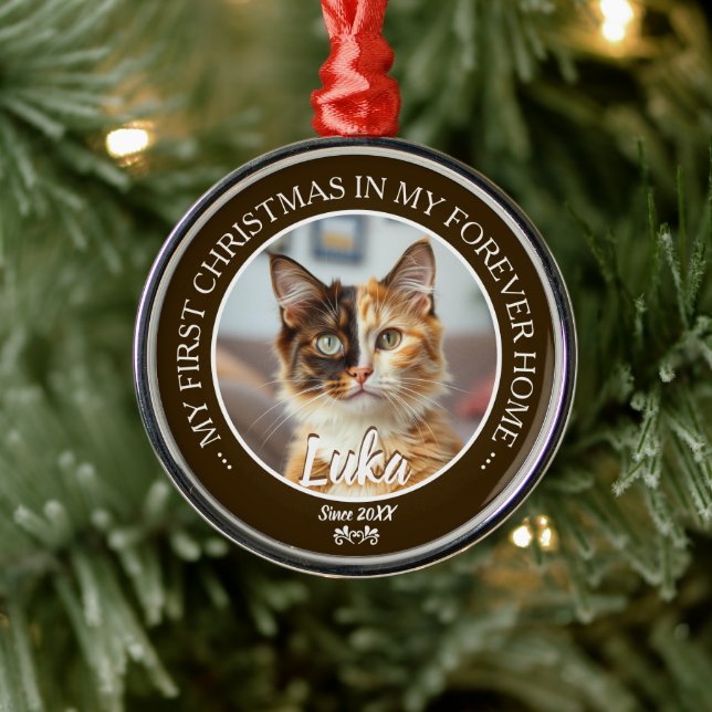 Adorno Metálico Primera Navidad Hogar Eterno Gato Foto y Nombre (Árbol)