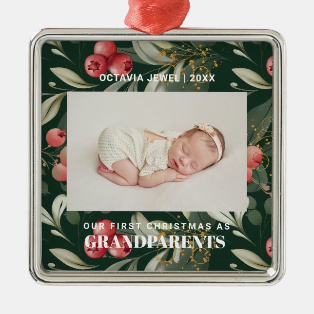 Adorno Metálico Primera Navidad: Los abuelos flaman Berries (Frente)