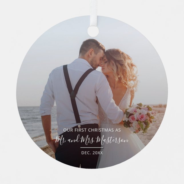 Adorno Metálico Primera Navidad Mr. and Mrs Couples Photo Holiday (Anverso)