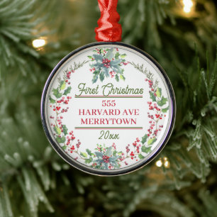 Adorno Metálico Primera Navidad, nuevo hogar, dirección, árbol fes