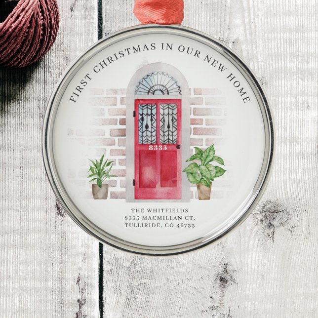 Adorno Metálico Primera Navidad Nuevo hogar Moda de puertas rojas  (First Christmas New Home Red Door Metal Ornament)