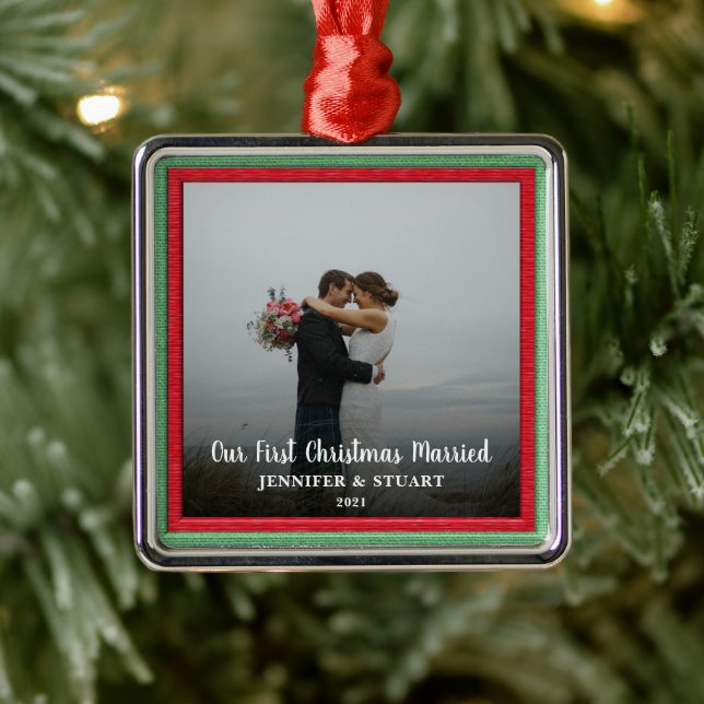 Adorno Metálico Primera Navidad pareja de fotos casadas (Árbol)