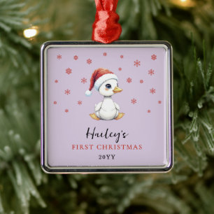 Adorno Metálico Primera Navidad Personalizada Acuarela Bebé Ganso
