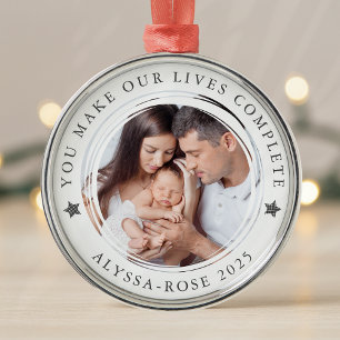Adorno Metálico Primera Navidad personalizada como foto de los pad