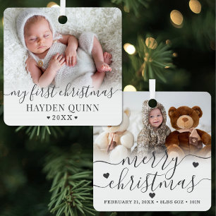 Adorno Metálico Primera Navidad Personalizada del Bebé 2 Foto