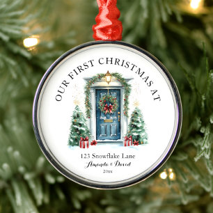 Adorno Metálico Primera Navidad Personalizada En Nuestra Nueva Cas