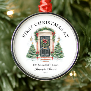Adorno Metálico Primera Navidad Personalizada En Nuestra Nueva Cas