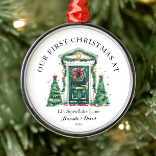 Adorno Metálico Primera Navidad Personalizada En Nuestra Nueva Cas