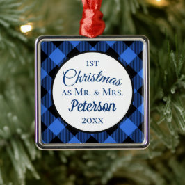 Adorno Metálico Primera Navidad Sr. y Sra. Buffalo Blue Plaid
