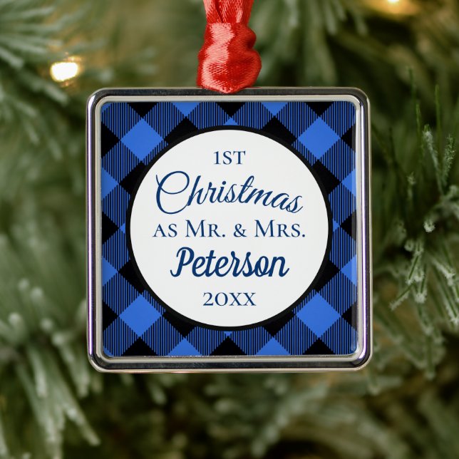 Adorno Metálico Primera Navidad Sr. y Sra. Buffalo Blue Plaid (Árbol)