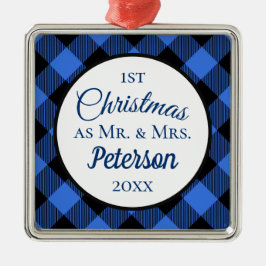 Adorno Metálico Primera Navidad Sr. y Sra. Buffalo Blue Plaid