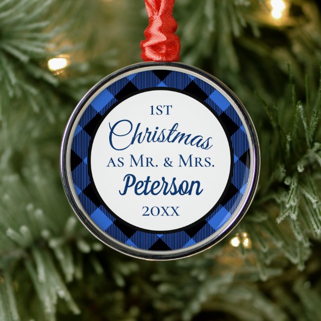 Adorno Metálico Primera Navidad Sr. y Sra. Buffalo Blue Plaid (Árbol)