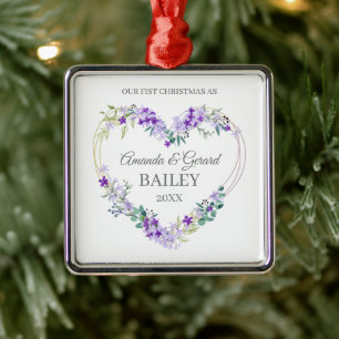 Adorno Metálico Primera pareja de Navidad con flores de lavanda