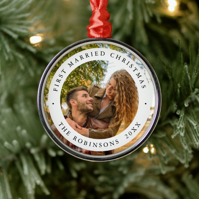 Adorno Metálico Primeros Navidades casados con foto de Personaliza (Árbol)