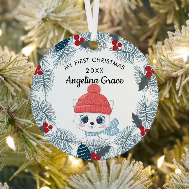 Adorno Metálico Primeros Navidades del bebé gato de esquí (in situ)