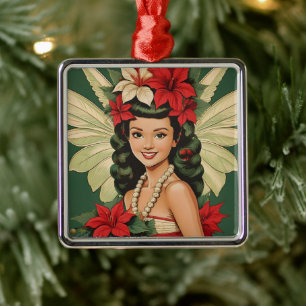 Adorno Metálico Princesa de Navidades tropicales retro de los años