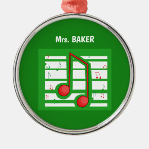 Adorno Metálico Profesor de Música Navidad, Notas en Verde