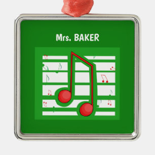 Adorno Metálico Profesor de Música Navidad, Notas en Verde