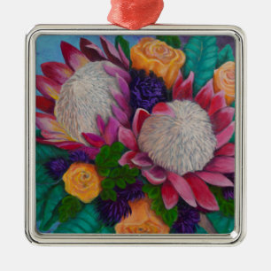 Adorno Metálico Proteas gigantes y Rosas Naranjas