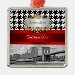 Adorno Metálico Puente de Brooklyn Blk Wht Houndstooth Navidad