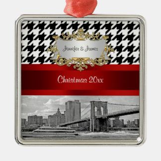 Adorno Metálico Puente de Brooklyn Blk Wht Houndstooth Navidad