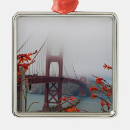 Adorno Metálico Puente Golden Gate con flores Naranjas